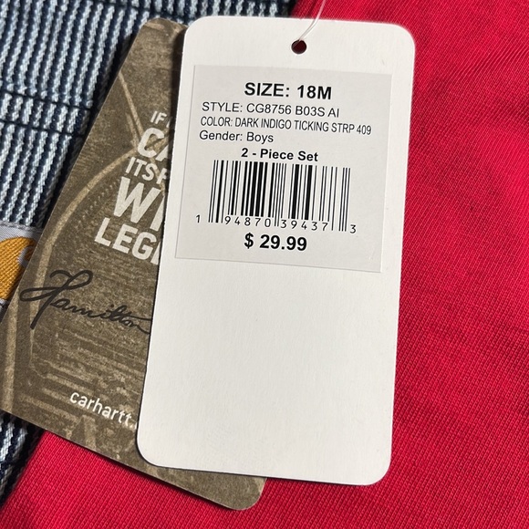 NWT Baby Boy Carhartt Red/Denim Shorts Overalls 2pc Set - Picture 2 of 2